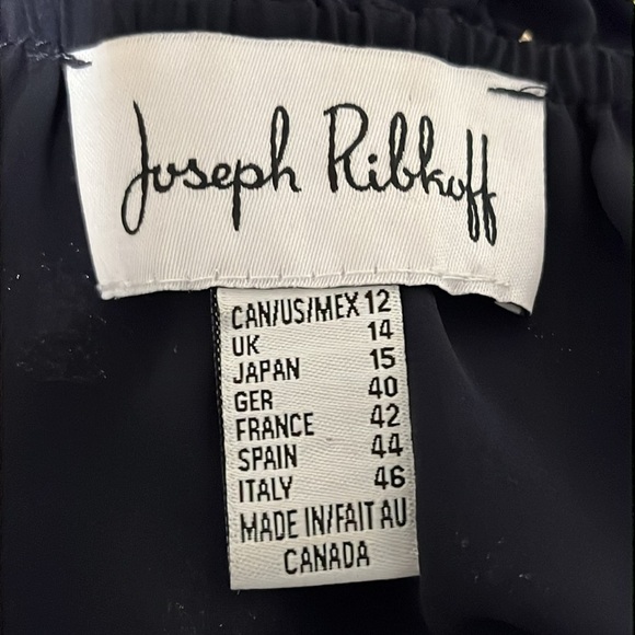 Joseph Ribkoff Midnight Blue Gold Dot Ruffle Collar Long Sleeve Top Style 181608 - Picture 9 of 10